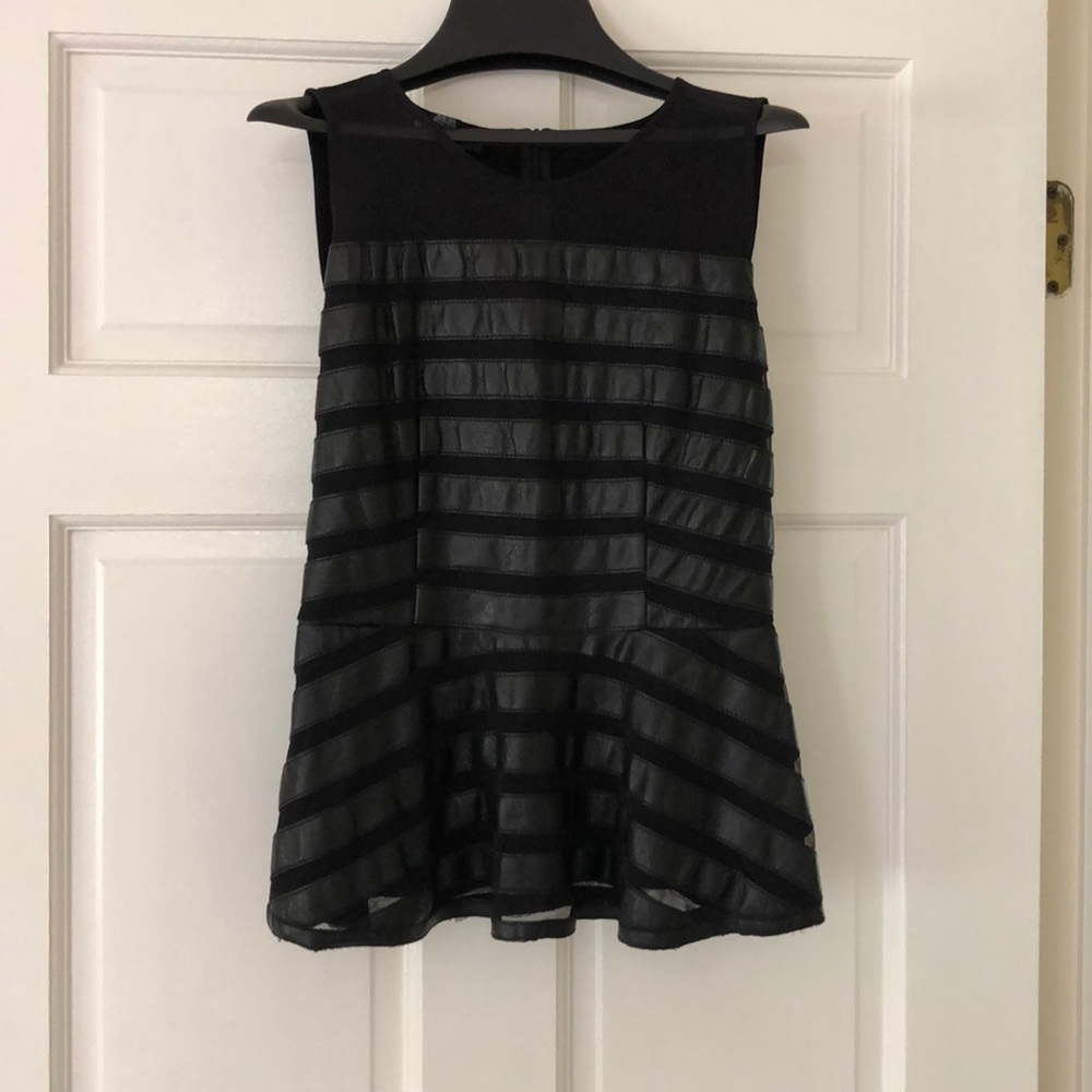 Sleeveless leather and sheer top